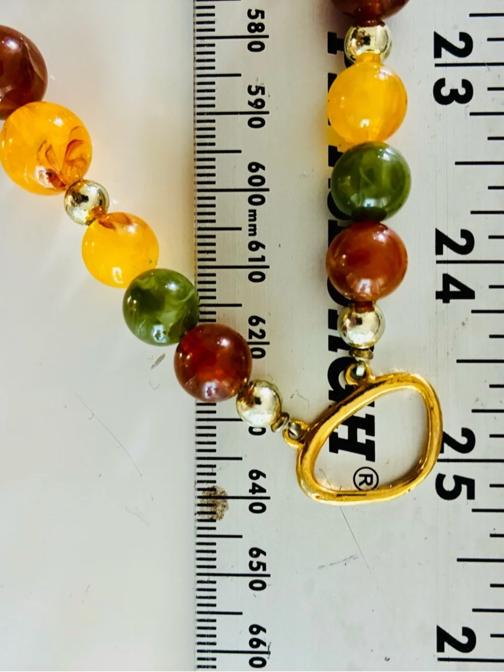 VTG Multi-Strand Amber, Green & Brown Beaded Necklace Earthy Natural Tones EUC